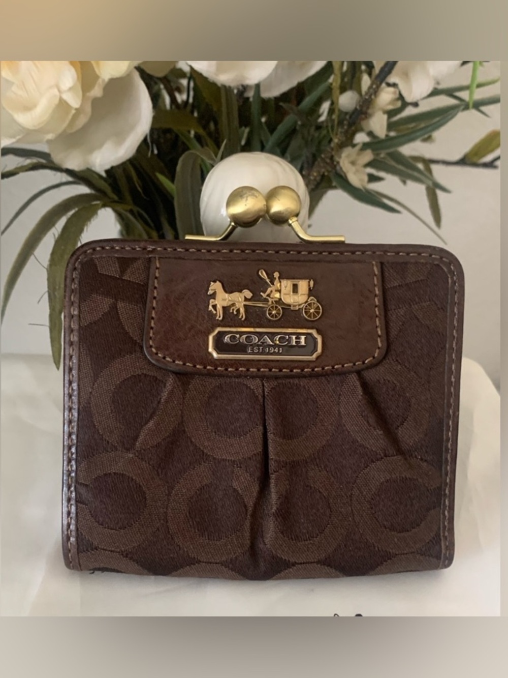 Vintage Coach Madison billfold Brown/Pink Signature Wallet RARE Y2K